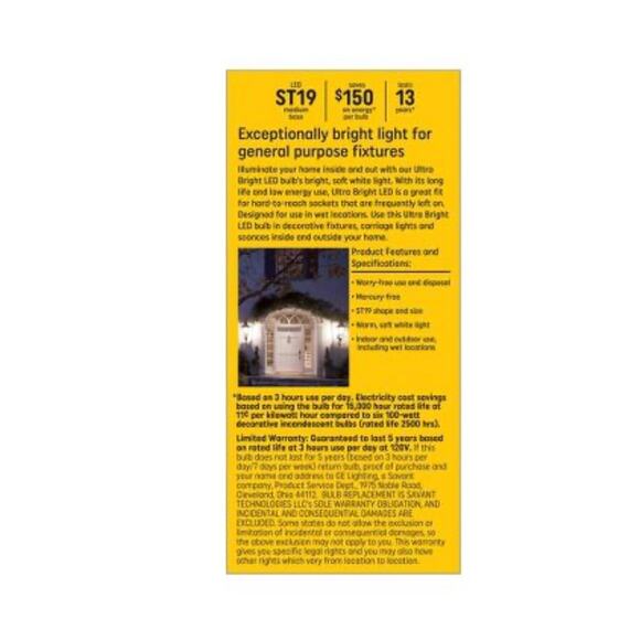 NEW GE (1) 100W, 8.5W Ultra Bright LED ST19 Light Bulb Soft White Bulb In Box - Picture 3 of 4